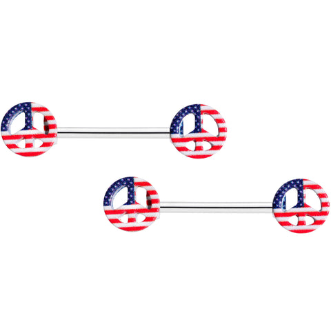 14G 9/16 USA American Flag Peace Sign Barbell Nipple Ring Set