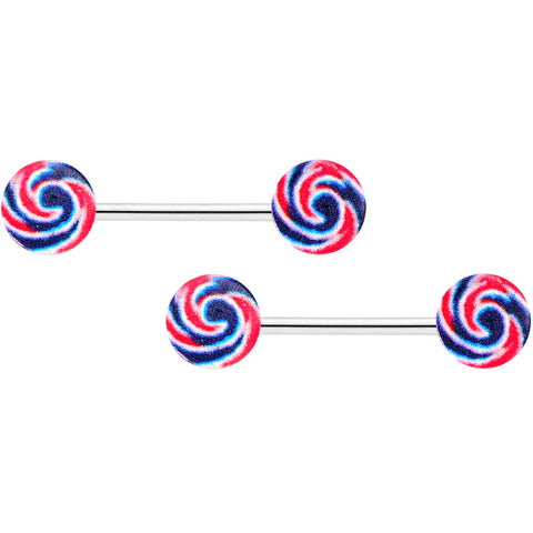 14G 9/16 Red Blue Candy Swirl Barbell Nipple Ring Set