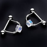 14G 5/8 Clear Gem Cube Dangle Nipple Ring Set