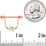 14G 5/8 Clear Gem Rose Gold Tone Cube Dangle Nipple Ring Set
