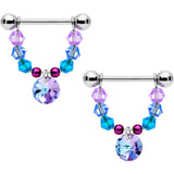 14G 5/8 Blue Purple Gem Disc Nipple Ring Set
