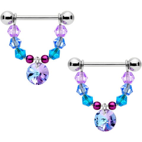 14G 5/8 Blue Purple Gem Disc Nipple Ring Set