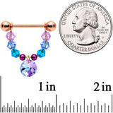 14G 5/8 Blue Purple Gem Rose Gold Tone Disc Nipple Ring Set
