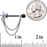 14G 5/8 Clear CZ Star Gem Black Chain Dangle Nipple Ring Set