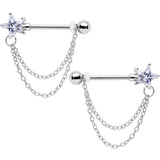 14G 5/8 Clear CZ Star Gem Chain Dangle Nipple Ring Set
