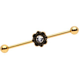 14G Clear Gem Gold Tone Flower Industrial Barbell 38mm