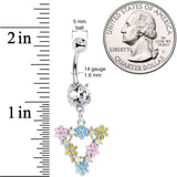 Clear Aurora CZ Gem Flower Triangle Dangle Belly Ring