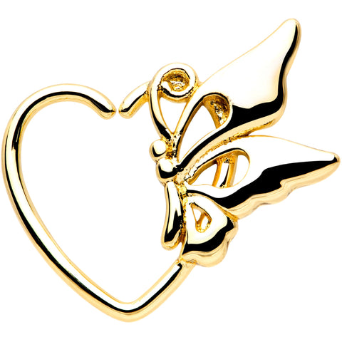 18G 3/8 Gold Tone Butterfly Heart Left Ear Closure Ring