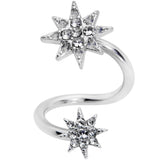 14G 3/8 Clear Gem Double Eight Pointed Star Twister Belly Ring