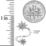 14G 3/8 Clear Gem Double Eight Pointed Star Twister Belly Ring