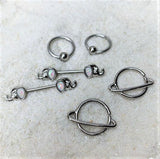14G 1/2 Ring of Saturn Planet Nipple Ring Set