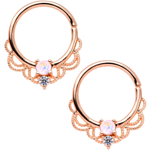 14G 9/16 White Faux Opal Rose Gold Tone Fancy Nipple Ring Set