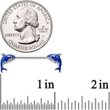 14G 9/16 Clear Gem Sea Blue Orca Whale Barbell Nipple Ring Set