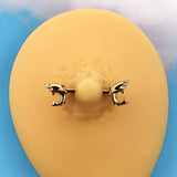 14G 9/16 Clear Gem Gold Tone Toothy Shark Barbell Nipple Ring Set