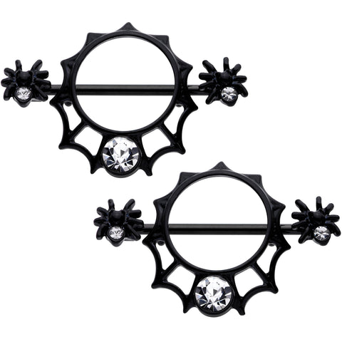 14G 9/16 Clear Gem Black Spider Web Nipple Shield Set