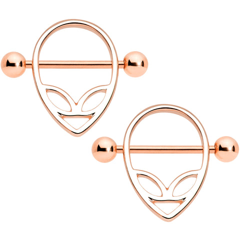 14G 9/16 Rose Gold Tone UFO Alien Nipple Shield Set