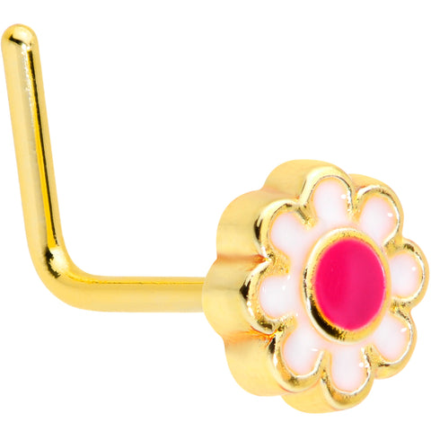 22G 1/4 Gold Tone Spring Flower L Shaped Nose Ring
