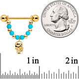 14G 5/8 Faux Turquoise Gold Tone Skull Dangle Nipple Ring Set