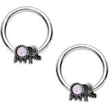 14G 1/2 White Faux Opal Elephant BCR Captive Nipple Ring Set