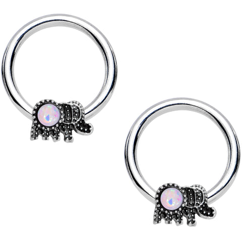 14G 1/2 White Faux Opal Elephant BCR Captive Nipple Ring Set
