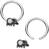 14G 1/2 White Faux Opal Elephant BCR Captive Nipple Ring Set