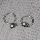 14G 1/2 White Faux Opal Elephant BCR Captive Nipple Ring Set