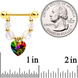 14G 5/8 Vitrail Gem Gold Tone Heart Dangle Nipple Ring Set