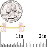 14G 9/16 White Faux Opal Gold Tone Cat Barbell Nipple Ring Set