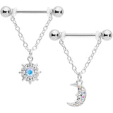 14G 5/8 Aurora Gem Moon Sun Dangle Nipple Ring Set