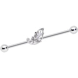 14G Clear CZ Gem Fairy Leaf Industrial Barbell 38mm