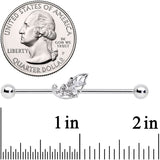 14G Clear CZ Gem Fairy Leaf Industrial Barbell 38mm