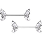 14G 9/16 Clear CZ Gem Fairy Leaf Barbell Nipple Ring Set