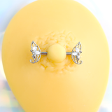 14G 9/16 Clear CZ Gem Fairy Leaf Barbell Nipple Ring Set