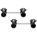 14G 9/16 Black CZ Gem Lotus Flower Crown Barbell Nipple Ring Set