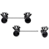 14G 9/16 Black CZ Gem Lotus Flower Crown Barbell Nipple Ring Set