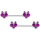14G 9/16 Clear Gem Purple Orchid Flower Barbell Nipple Ring Set