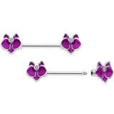 14G 9/16 Clear Gem Purple Orchid Flower Barbell Nipple Ring Set