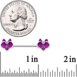 14G 9/16 Clear Gem Purple Orchid Flower Barbell Nipple Ring Set