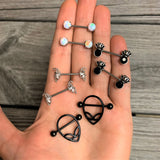 14G 9/16 Clear CZ Gem Fairy Leaf Barbell Nipple Ring Set