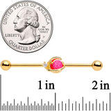 14G Clear CZ Gem Gold Tone Pink Moon Industrial Barbell 38mm
