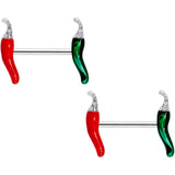 14G 5/8 Clear Gem Red Green Pepper Barbell Nipple Ring Set