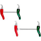 14G 5/8 Clear Gem Red Green Pepper Barbell Nipple Ring Set