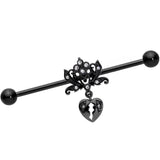 14G Clear Gem Black Heart Lock Lotus Flower Industrial Barbell 38mm