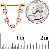 14G 3/4 Pink Purple Gold Tone Butterflies Dangle Nipple Ring Set