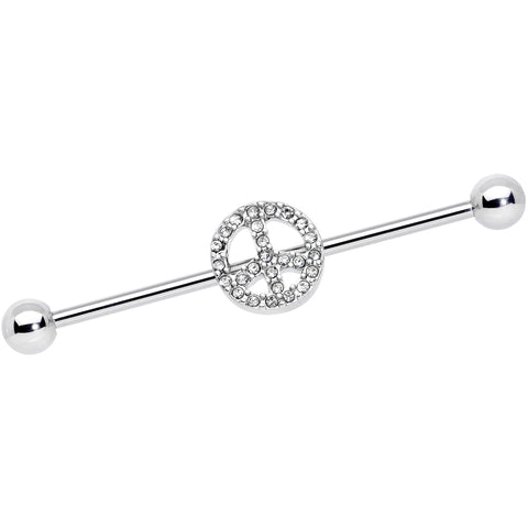 14G Clear Gem Peace Sign Industrial Barbell 38mm
