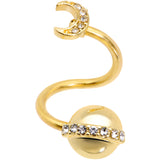 14G 1/2 Clear Gem Gold Tone Saturn Moon Spiral Twister Belly Ring