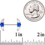 14G 9/16 Faux Blue White Opal Curve Barbell Nipple Ring Set