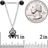 14G 5/8" Clear CZ Gem Spider Web Black Dangle Nipple Ring Set