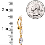 Clear CZ Gem Gold Tone Waterfall Dangle Top Mount Belly Ring