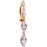 Clear CZ Gem Rose Gold Tone Waterfall Dangle Top Mount Belly Ring